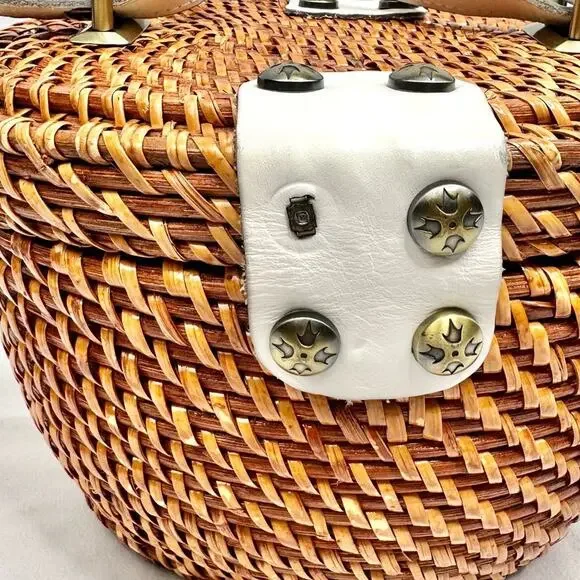 Patricia Nash Caselle Basket Bag Vintage Inspired White Leather Rattan Handbag - Picture 12 of 12